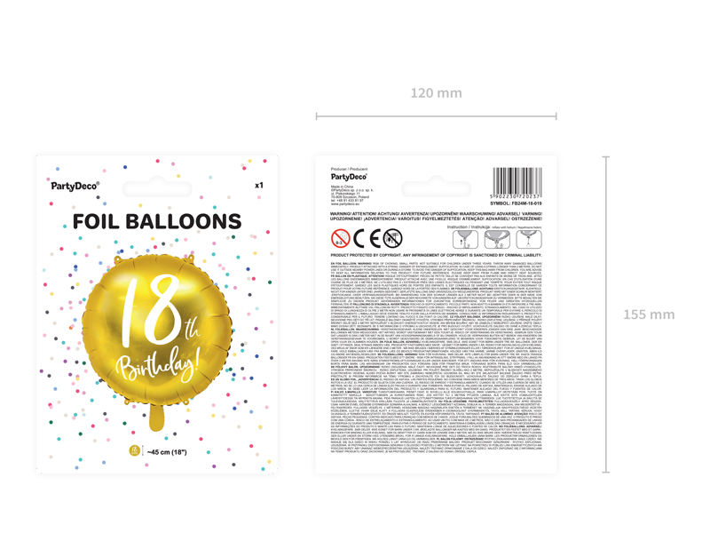 Foliový Balón - 18th - Zlatá (45cm)