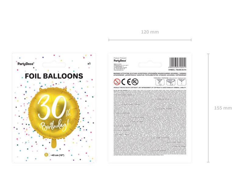 Foliový Balón - 30th - Zlatá (45cm)