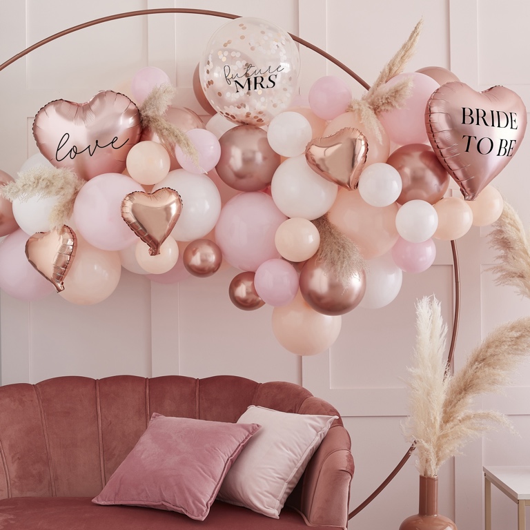 Hen Party Balloon Arch Kit - Pink, White, Peach & Rose Gold (65pcs)