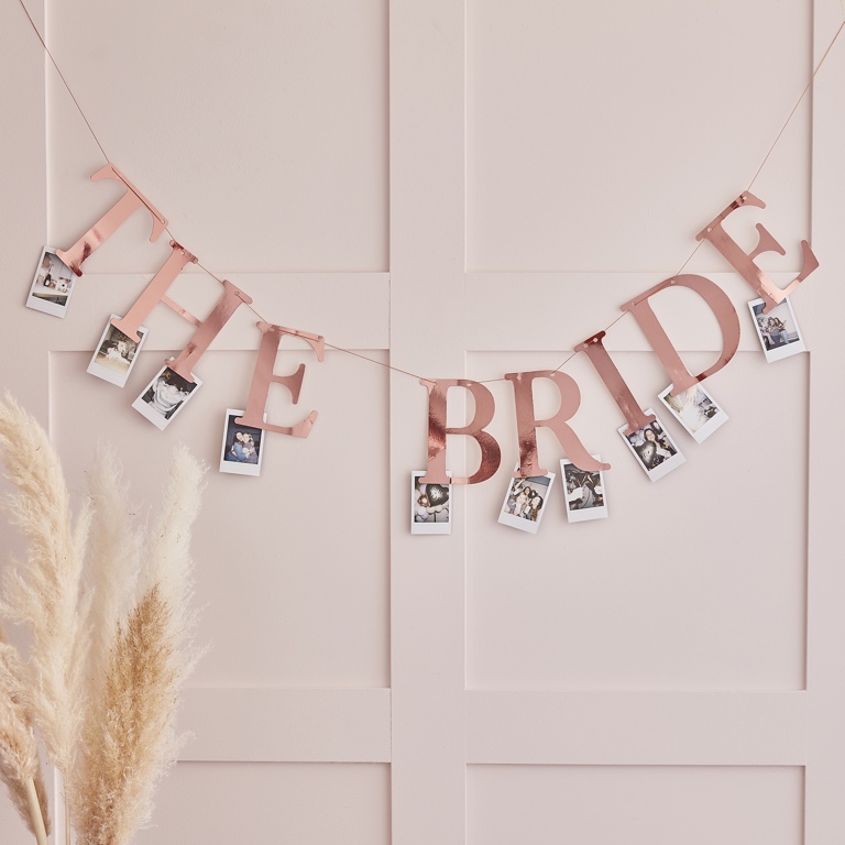 The Bride Hen Party Bunting & Photo Pegs - Rose Gold
