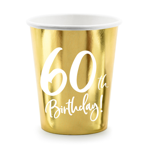 Papierové Poháre - 60th Birthday - Zlatá (6ks)