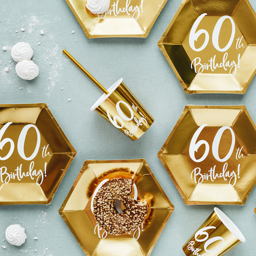 Papierové Poháre - 60th Birthday - Zlatá (6ks)