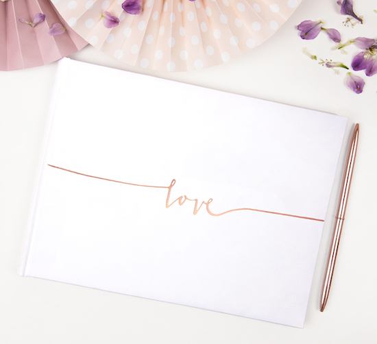 Wedding Guest Book - Love - White & Rose Gold
