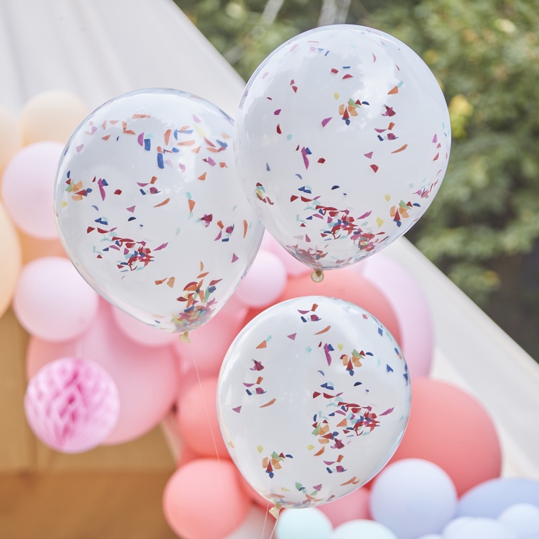 Double Layered Confetti Balloons - White & Rainbow (3pcs)
