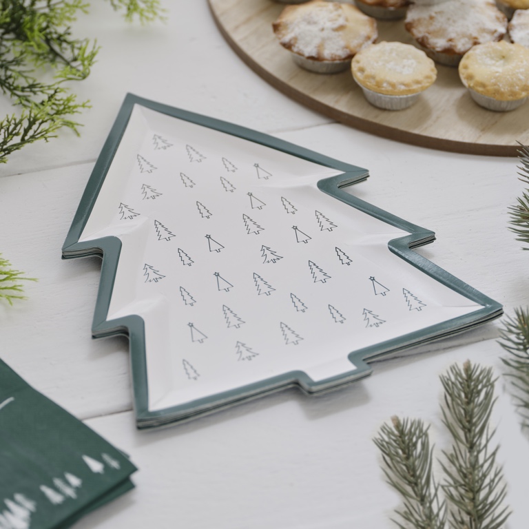 Paper Plates - Christmas Tree - White & Green (8pcs)
