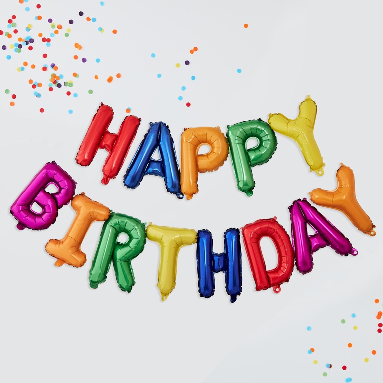 Balónová Girlanda - Happy Birthday - Dúhová - Kliknutím na obrázok zatvorte -