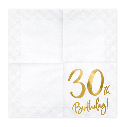Servítky - 30th Birthday - Biela (20ks)