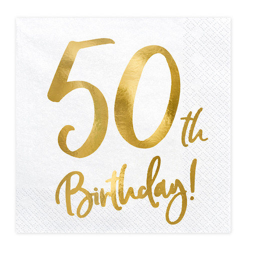 Servítky - 50th Birthday - Biela (20ks)