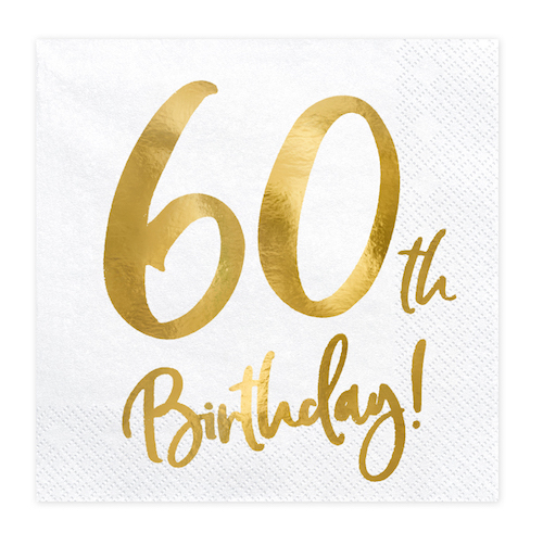 Servítky - 60th Birthday - Biela (20ks)