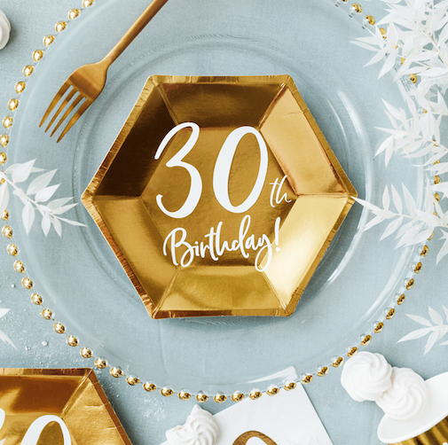 Papierové Taniere - 30th Birthday - Zlatá (8ks)