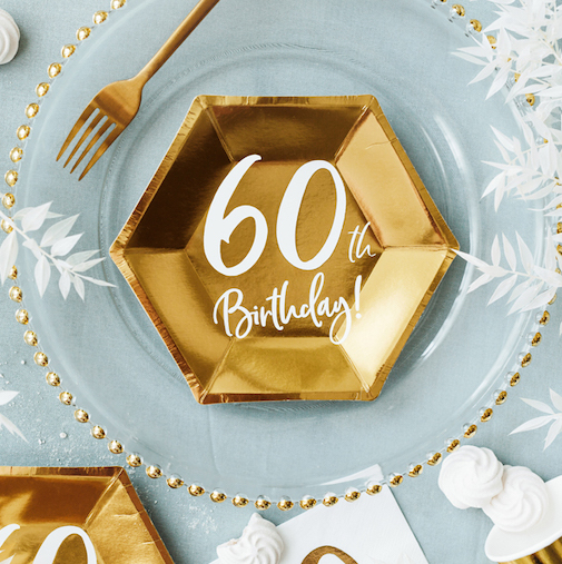 Papierové Taniere - 60th Birthday - Zlatá (8ks)
