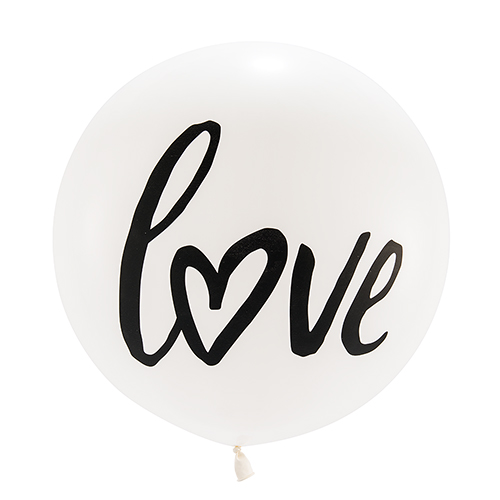 Jumbo Okrúhly Svadobný Balón "Love"- Biela (91cm) - Kliknutím na obrázok zatvorte -