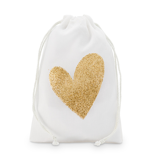 Glitter Heart Muslin Favour Bag - Gold