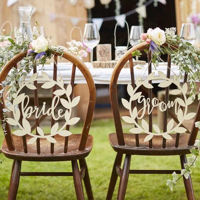 Wooden Bride & Groom Chair Signs