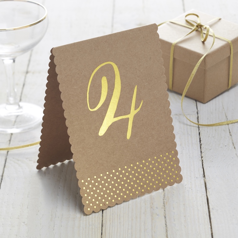 Foiled Table Numbers - Brown & Gold (12pcs)