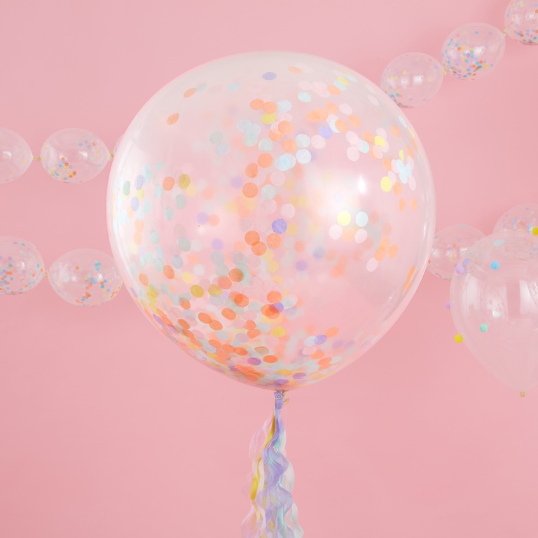 Veľké Konfetové Guľaté Balóny - 90 cm - Pastelová Party (3ks)